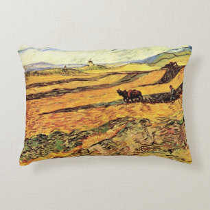 Almofada Decorativa Campo com Lavrador e Moinho por Vincent van Gogh