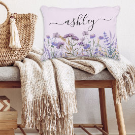 Almofada Decorativa Campo de Flores Silvestres Roxas Aquarela Monogram