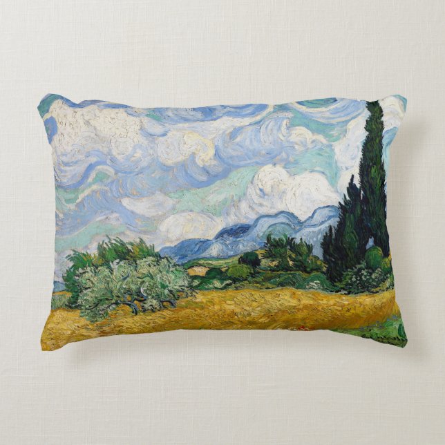 Almofada Decorativa Campo de trigo com ciprestes de Vincent Van Gogh (Frente)