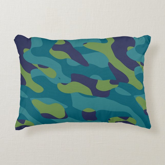 Almofada Decorativa Camuflagem Abstrata Azul Verde e Turquesa (Frente)