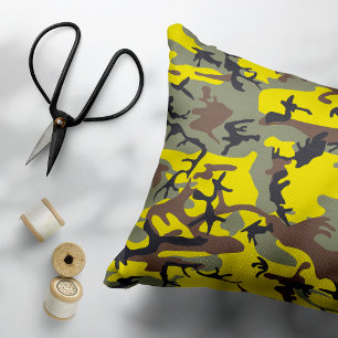 Almofada Decorativa Camuflagem Amarela e Marrom, Militar, Exército