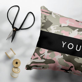 Almofada Decorativa Camuflagem rosa e verde Seu nome personaliza