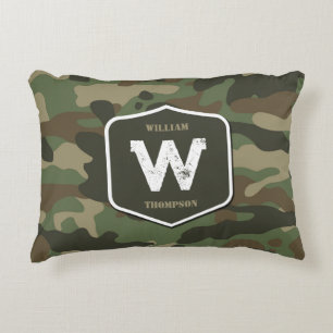Almofada Decorativa Camuflagem Verde Padrão Exército Monograma