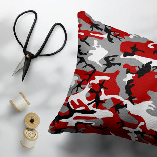 Almofada Decorativa Camuflagem Vermelha e Cinza, Militar, Exército