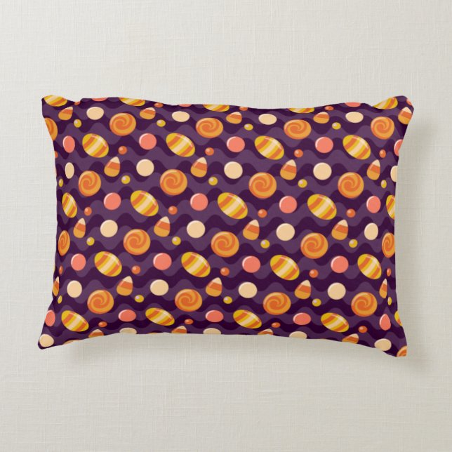 Almofada Decorativa Canais de milho doce do Halloween em roxo (Verso)