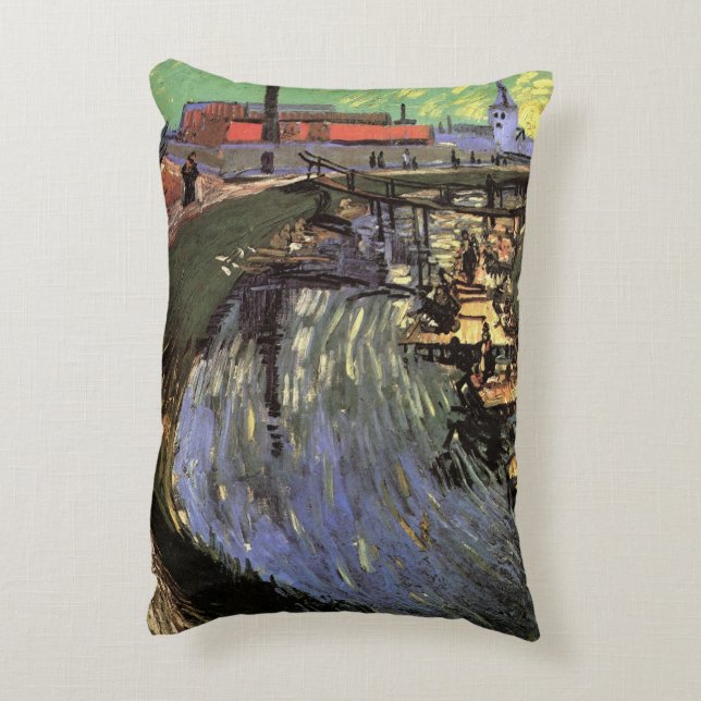 Almofada Decorativa Canal com Mulheres Lavando por Vincent van Gogh (Verso(Vertical))