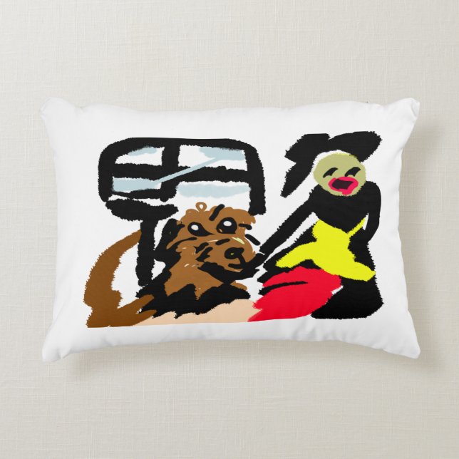 Almofada Decorativa Cão de Água Americano e senhora caminhando (Frente)