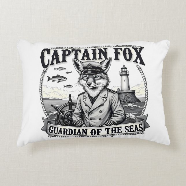 Almofada Decorativa Captain Fox Guardian of Seas Nautical Design (Frente)