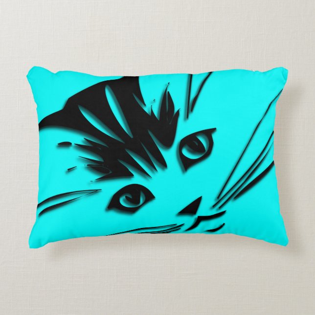 Almofada Decorativa Cara azul do gato do gatinho do Aqua (Frente)