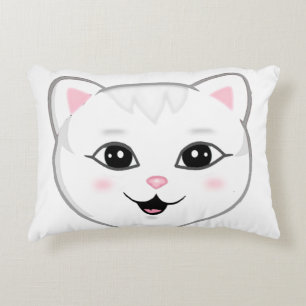 Almofada Decorativa Cara de Gato Branco Feliz Fofa