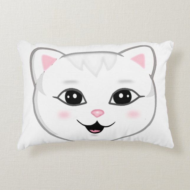 Almofada Decorativa Cara de Gato Branco Feliz Fofa (Frente)