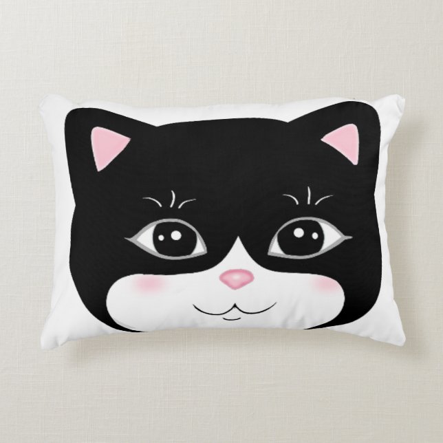 Almofada Decorativa Cara de Gato Tuxedo Feliz Fofa (Frente)