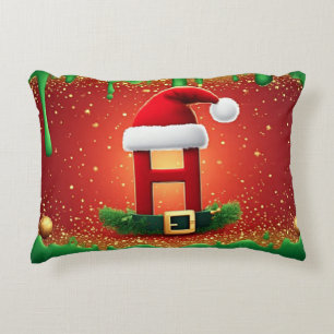 Almofada Decorativa Carta H de Natal Adorável Com Chapéu de Papai Noel
