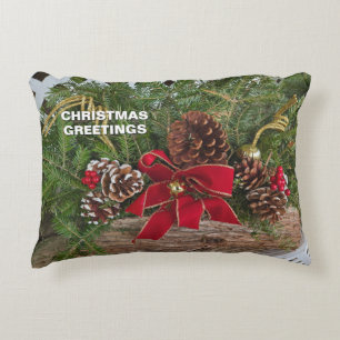 Almofada Decorativa Cartões de natal Evergreen Boughs Arcos Vermelhos