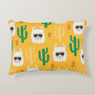 Almofada Decorativa Cartoon Lama sem costura e padrão de cacto em bri