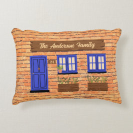 Almofada Decorativa Casa Brick com Texto Personalizado de Porta Azul