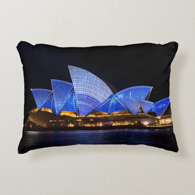 Almofada Decorativa Casa da Ópera de Sydney à Noite na Austrália (Frente)
