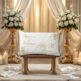 Almofada Decorativa Casamento de Logotipo de Monograma Floral Dourado