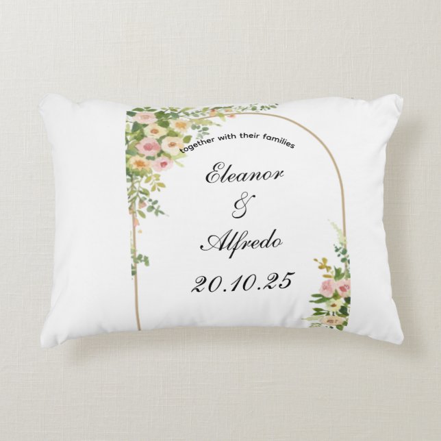 Almofada Decorativa Casamento de Rosa em Aquarela  (Frente)