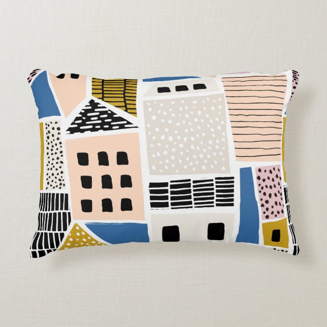 Almofada Decorativa Casas Desenhadas Mão Abstrato (Frente)