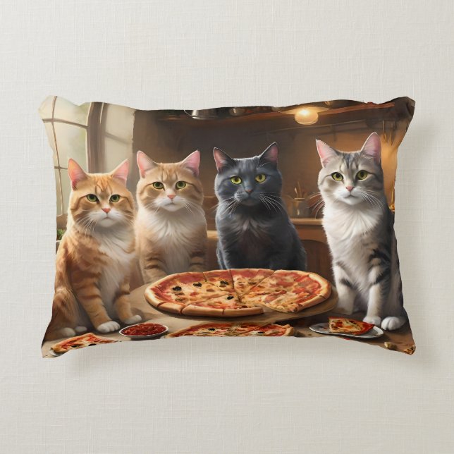 Almofada Decorativa Cat Pizza Night, (Frente)
