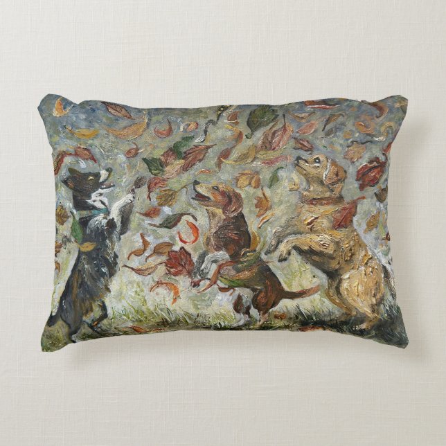 Almofada Decorativa Cauda de Outono Whimsical Cães Retriever Golden Ól (Frente)