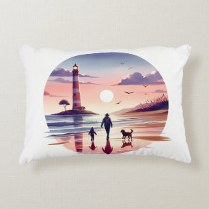 Almofada Decorativa Cena Costeira do Farol Sunset Walk