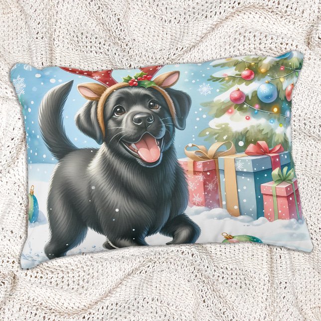 Almofada Decorativa Cena de Natal do Cachorro Pupado do Labrador Retri (Criador carregado)