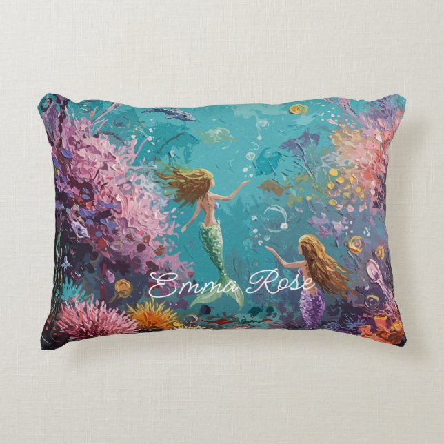 Almofada Decorativa Cena Subaquática da Sereia Encantada (Frente)