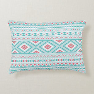 Almofada Decorativa Cerceta e teste padrão tribal asteca cor-de-rosa