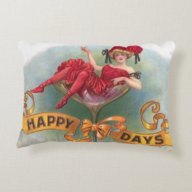 Almofada Decorativa Champanhe Vermelho Vitoriano Feliz (Verso)