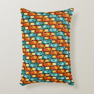 Almofada Decorativa Chapas retangulares cianas laranja esculpidas e ma