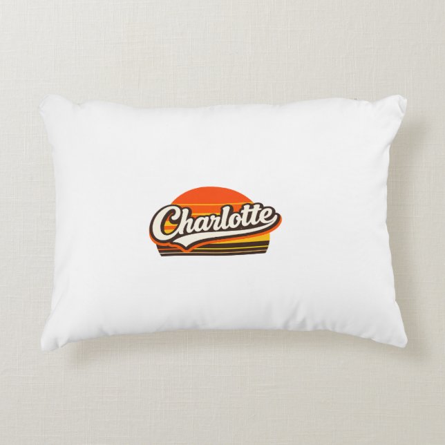 Almofada Decorativa Charlotte Retro Sunset Personalized Name Design (Frente)