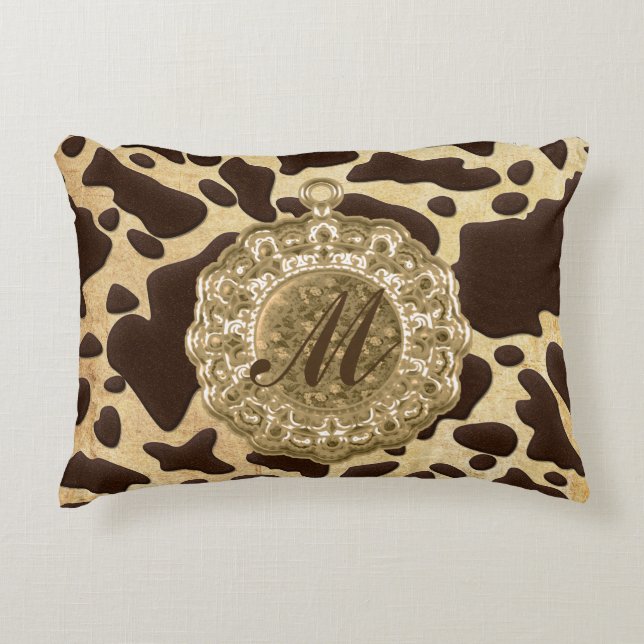 Almofada Decorativa Charme Antigo de Impressão Marrom e Dourada em Ani (Frente)