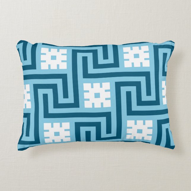 Almofada Decorativa Chave Grega Deco, Azul Céu e Marinho (Frente)