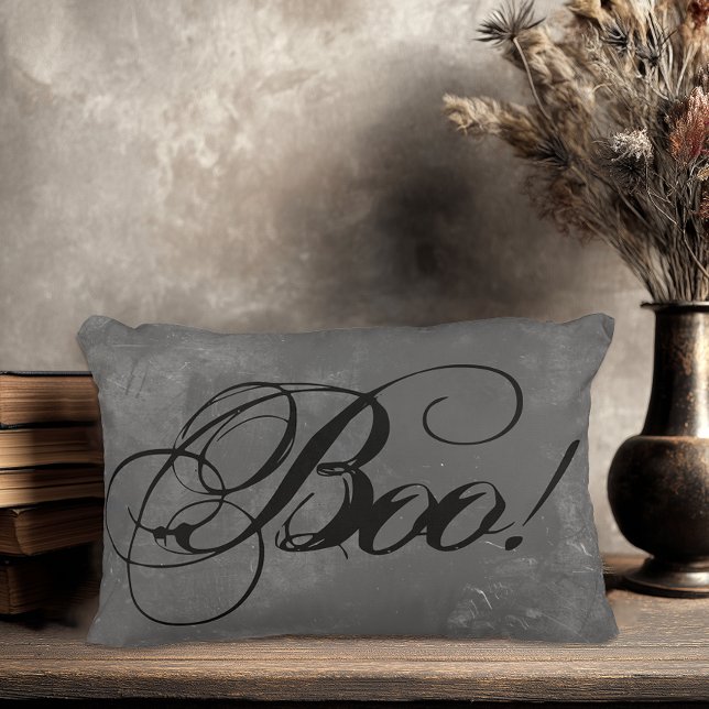 Almofada Decorativa Chic Black Boo Halloween (Elegant Script Boo Halloween Throw Pillow)
