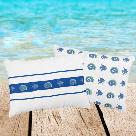 Almofada Decorativa Chic Blue and White Stripes Sea Shells and Fish