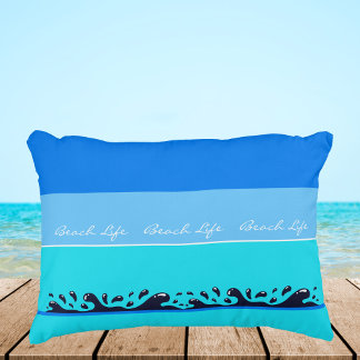 Almofada Decorativa Chic Blue Strips Ocean Waves Beach Life