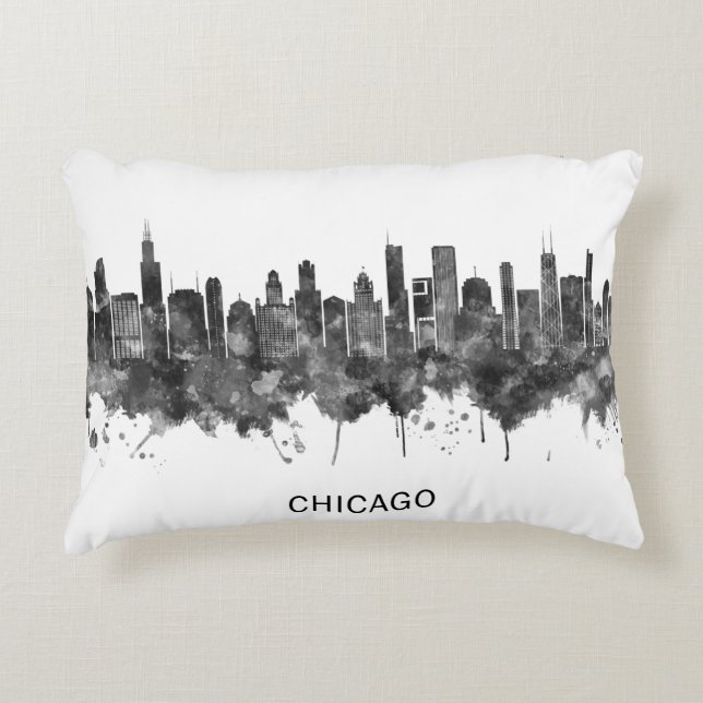 Almofada Decorativa Chicago Illinois Skyline BW (Frente)