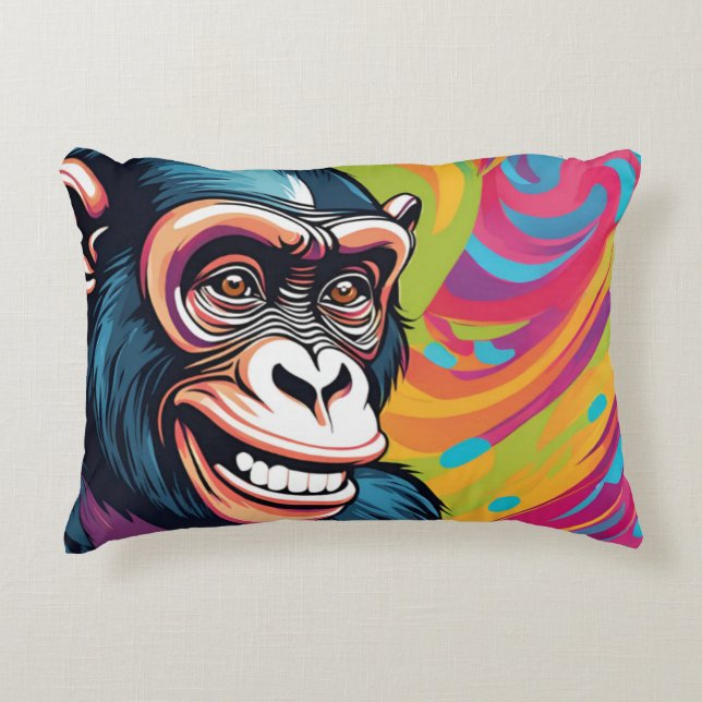 Almofada Decorativa Chimpanzé Engraçado e Louco (Frente)
