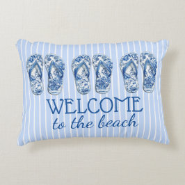 Almofada Decorativa Chinelos de Chinoiserie Azul e Branco em Listras