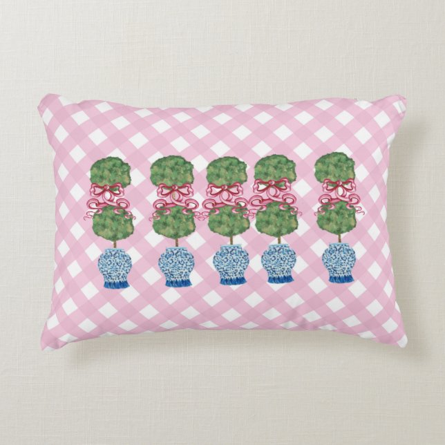 Almofada Decorativa Chinoiserie cor-de-rosa Jars Jar Topiar Lumbar (Frente)
