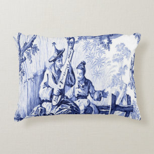 Almofada Decorativa Chinoiserie Oriental Azul e Branca