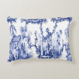 Almofada Decorativa Chinoiserie Oriental Azul e Branca