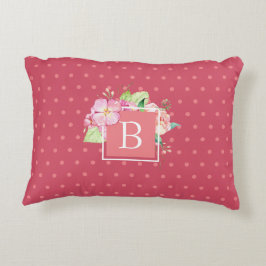 Almofada Decorativa Chique Feminino Floral de Pontos Rosa com Inicial 