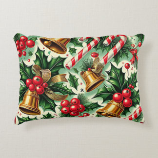 Almofada Decorativa Christmas Bells holly candy canes art pattern