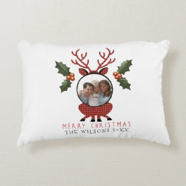 Almofada Decorativa Christmas Plaid Reindeer with Personalized Photo
