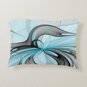 Almofada Decorativa Cinza Antracite Arte Fractal Azul Moderna