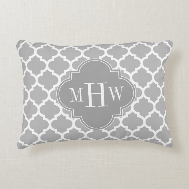 Almofada Decorativa Cinza Branco marroquino #5 Cinza Dk 3 Monograma In (Frente)