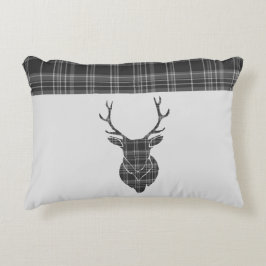 Almofada Decorativa Cinza escocesa Tartan Stag Head Antler Rustic